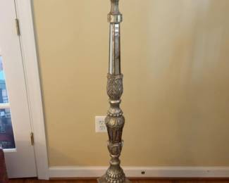 58” Tall Vintage Silvered Metal Pricket Candlestick - Baroque Church Altar Style
