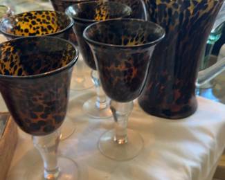 Leopard Print Glass Pitcher and Drinking Glass Set