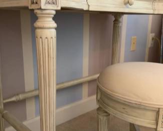35”x19”30 Vintage French Provincial Vanity Set – Dressing Table, Oval Mirror & Stool
