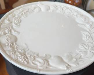 Sold Indiv. 11” Vintage Pier 1 Embossed White Ceramic Harvest Fruit Dinner Plate