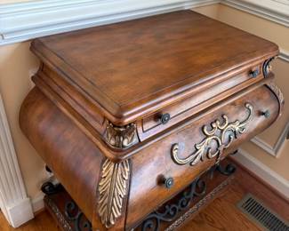 35”x20”x34” Metal Base Carved Bombe Chest