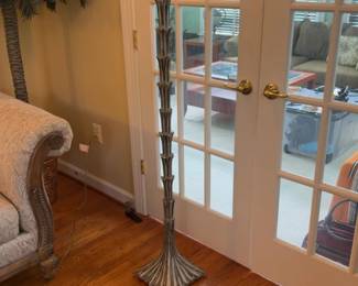 Sold Indiv. 70” Vintage Torchiere Berman Floor Lamp with Ornate Feather Detail