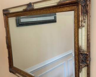 44”x32” Ornate Antiqued Gold & Cream Framed Wall Mirror