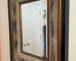 45”x37” Asian-Inspired Carved Wood & Gold Accent Wall Mirror