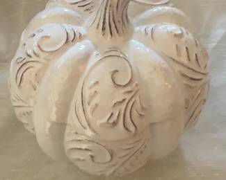 Pier 1 White Ceramic Pumpkin Lidded Serving Bowl
