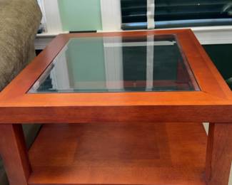 28”x24”x24”Modern Wood End Table with Glass Inset and Storage Drawer
