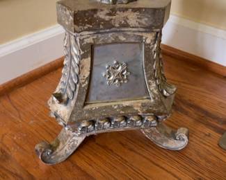 39” Ornate Silver and Mirrored Pillar Candle Holder