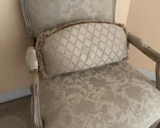 French Louis-Style Upholstered Carved Wood Armchair