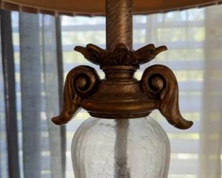 Sold Indiv. Ornate Crackled Glass and Bronze Finish Table Lamp on Wicker Stand