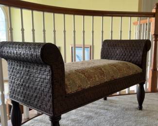 43” x 18” x 25” Woven Rattan-Style Upholstered Accent Bench