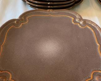Sold Indiv. Rare Bombay Brown Speckled Scrolls Dinner Plates