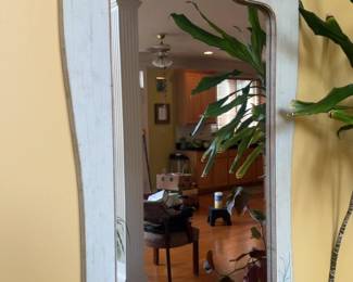 42”x22” Vintage Shabby Chic Distressed Wall Mirror with Floral Hand-Painted Accents