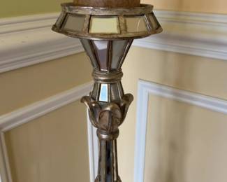39” Ornate Silver and Mirrored Pillar Candle Holder