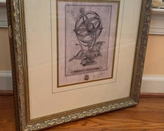 19”x20 Frame with a Vintage Mixed-media Etching Print by the Artist Augustine