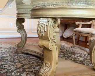 96”x48” Ornate Neoclassical Glass-Top Dining Table