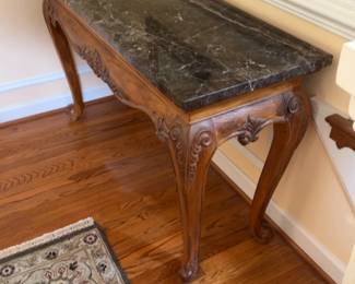 51”x18”x30” Ornate Carved Wood Coffee Table with Black Marble Top