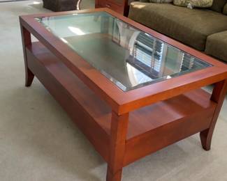 48”x28”x22” Modern Wood and Beveled Glass Inset Coffee Table