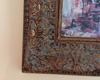 18”x16” Impressionist Cityscape Oil Painting in Ornate Gilt Frame