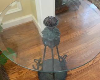 25”x20” Neoclassical Verdigris Metal & Glass Gueridon Side Table