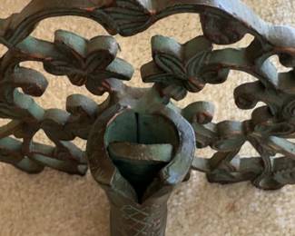 Ornate Cast Metal Floral Doorstop with Verdigris Finish