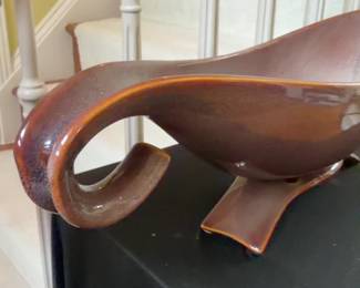 19” The Bombay Company Vintage Mid-Century Style Brown Ceramic Centerpiece Bowl