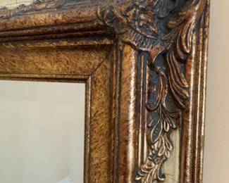 44”x32” Ornate Antiqued Gold & Cream Framed Wall Mirror