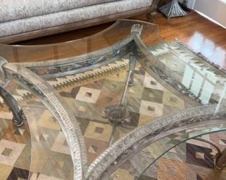 57”x18” Ornate Glass Top Coffee Table