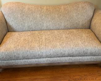 89”x40”x35” Vintage Camelback Paisley Loveseat with Ornate Wood Carvings