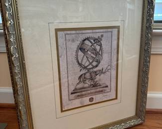 19”x20 Frame with a Vintage Mixed-media Etching Print Titled "Typus Orbis Terrarium" by the Artist Augustine