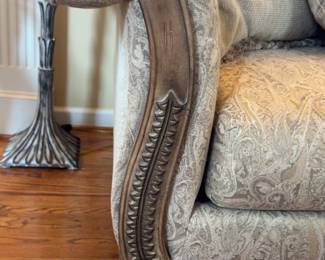 89”x40”x35” Vintage Camelback Paisley Loveseat with Ornate Wood Carvings