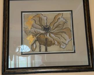 33”x37” N. Slocum Framed Floral Giclee Print with Gold Leaf Accents with Bronze Frame