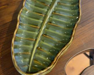 Sold Indiv. 10” Vintage Pottery Barn Banana Leaf Ceramic Tray.