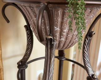 47” Ornate Metal Pedestal Plant Stand with Urn & Floral Arrangement