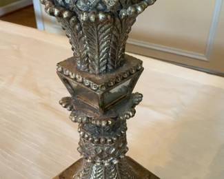 11” Ornate Candlestick with Pillar Candle