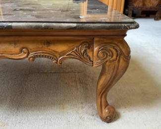 40”x52”x20” Wood Coffee Table with Marble Inlay Top