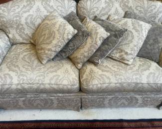 94”x43”x36” Bassett Elegant Floral Damask Loveseat with Coordinating Pillows