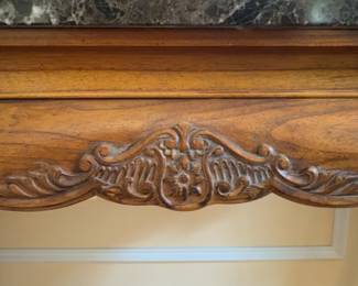 51”x18”x30” Ornate Carved Wood Coffee Table with Black Marble Top