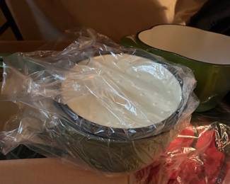 Brand new set of green cast iron pots (more in box)