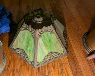 Art Deco Green Slag Glass Hexagonal Lamp Shade