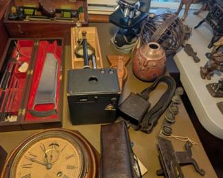Antique clock - Vintage Kodiak box camera - Microscope