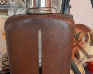 Mid-Century Modern Carl Aubock leather-wrapped hip flask