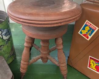 Antique Victorian Wood Swivel Piano Stool with Claw & Ball Feet