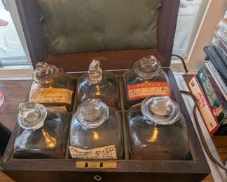 19th Century Apothecary Chest with Six Bottles