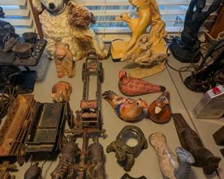 Antique cast iron toy horses -Howard Kron Poodle Lamp