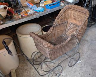Vintage Natural Wicker Stroller