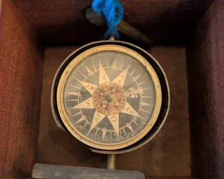 Antique Nautical Brass Gimbaled Compass in a Mahogany Case