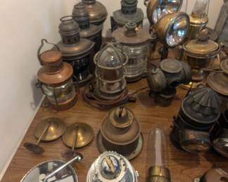 Large collection of vintage naticual lamps & latterns