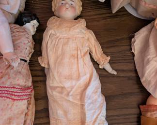 1870's German Bisque Blonde Low Brow Dolls in Victorian Dress