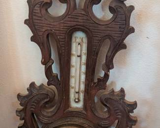 Antique Art Nouveau Style Wall Barometer & Thermometer
