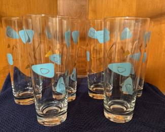 Set of Atomic Boomerang Amoeba turquoise highball glasses
